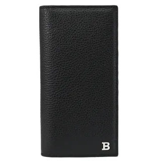 【BALLY】BALIRO 金屬B字LOGO荔枝牛皮對折零錢長夾(黑)