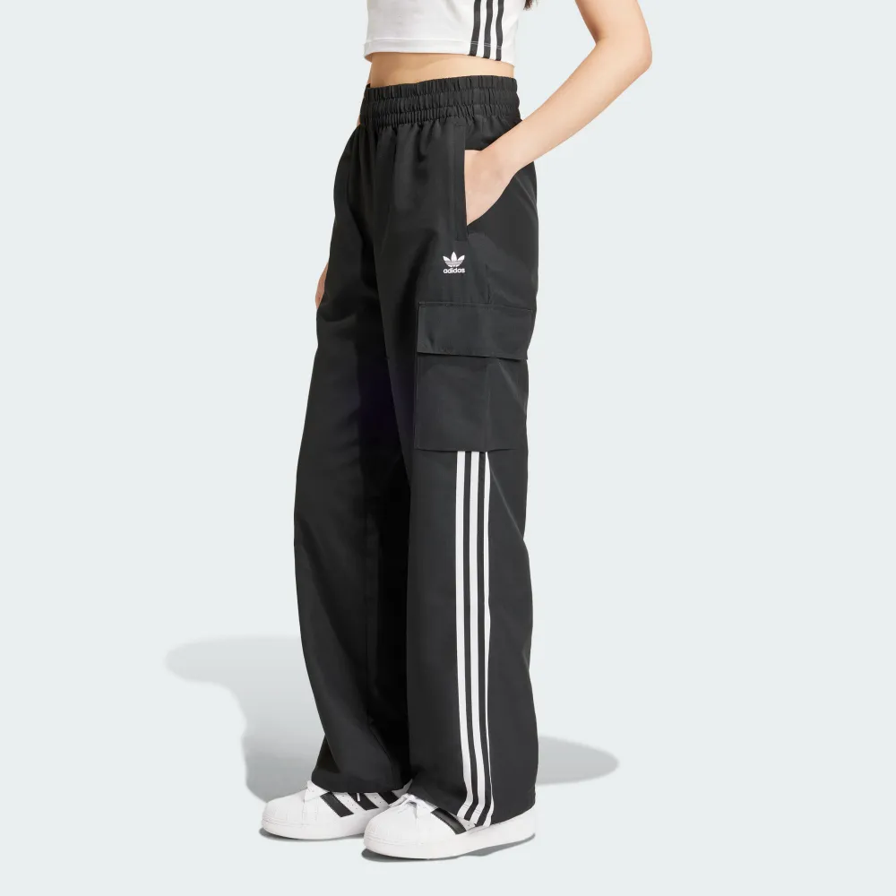 【adidas 愛迪達】長褲 女款 運動褲 三葉草 3S CARGO PANTS 黑 JF1292