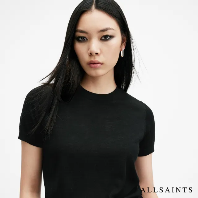 【ALLSAINTS】BERN 美麗諾羊毛針織T恤-黑 W108KB(常規版型)