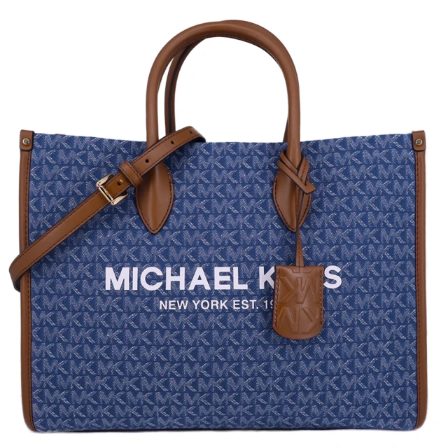 Michael Kors MK MIRELLA系列 牛仔帆布皮革 斜背/肩背/手提/斜背包/托特包(牛仔藍)