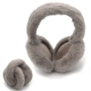 【AnnaSofia】仿皮草保暖耳罩-超柔仿兔毛可摺疊 現貨(新全毛款-茶褐)