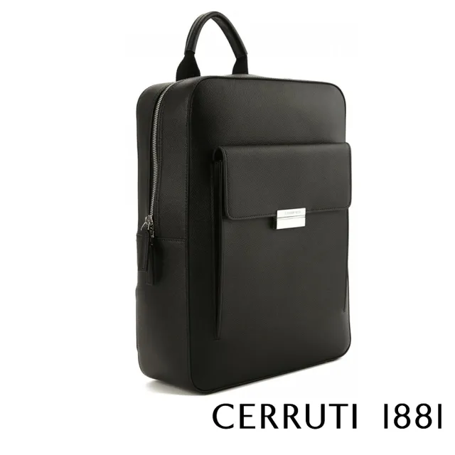 【Cerruti 1881】義大利原裝進口 頂級小牛皮十字紋後背包(黑色 CEZA06753M)