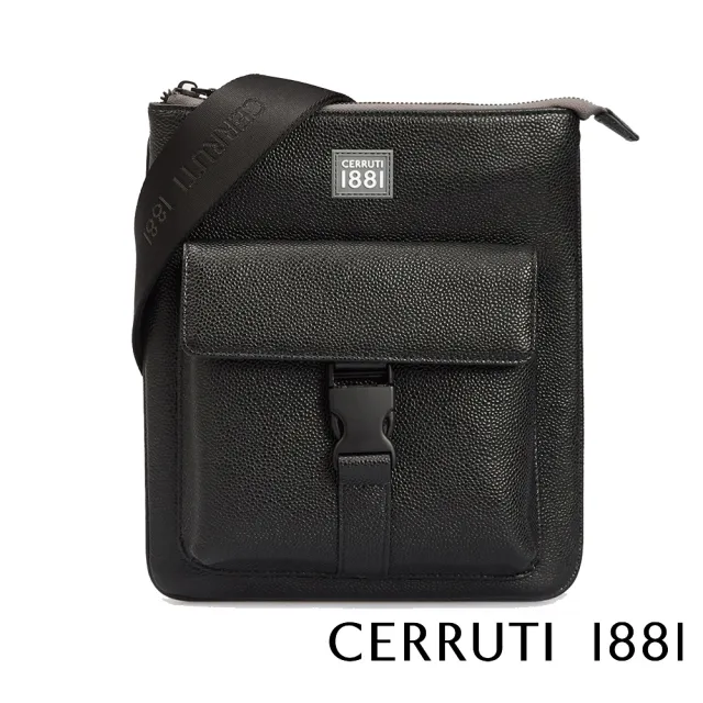 【Cerruti 1881】義大利頂級小牛皮肩背包側背包(黑色 CEBO05342M)