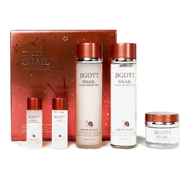 即期品【JIGOTT】化妝水乳液面霜禮盒5入組(植物玻尿酸/蝸牛彈力/綠茶保濕任選)