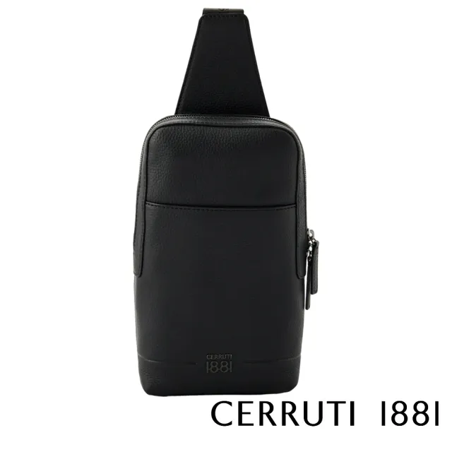 【Cerruti 1881】限量2折 義大利頂級小牛皮斜肩包 全新專櫃展示品(黑色 CEBO06823M)