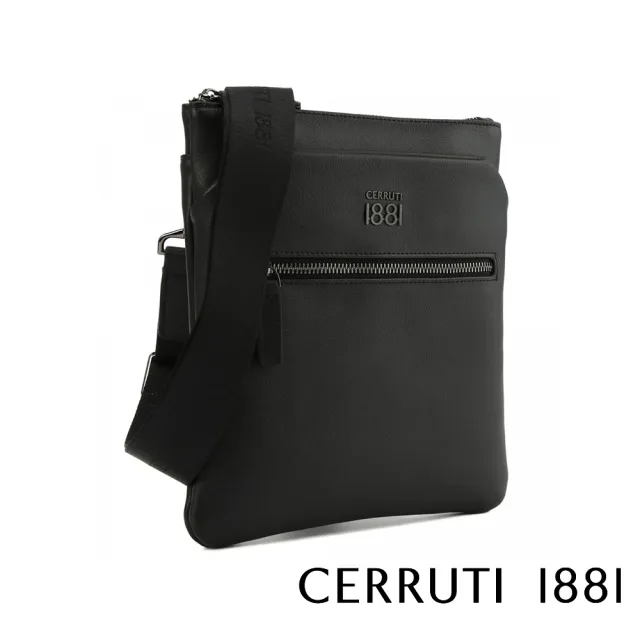 【Cerruti 1881】限量2折 義大利頂級小牛皮肩背包側背包 全新專櫃展示品(黑色 CEBO06781M)