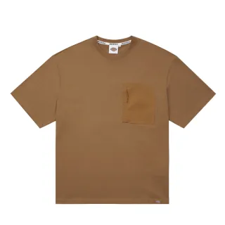 【Dickies】男女款棕色純棉胸前拼接拉鍊口袋設計休閒短袖T恤｜DK013084BD0