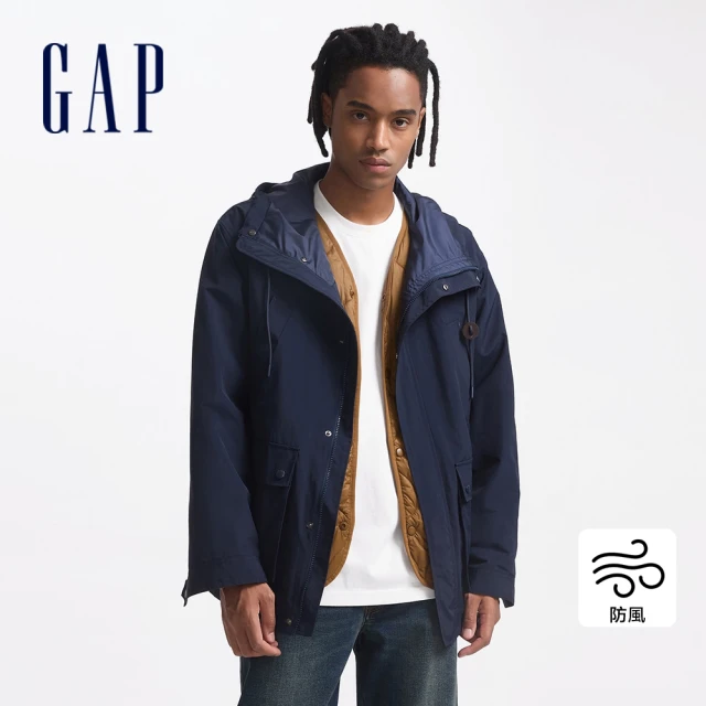 GAP 男裝 三合一防風連帽外套-海軍藍(636237)