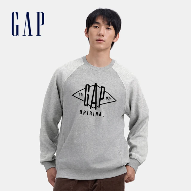 GAP 男裝 Logo刷毛圓領大學T 碳素軟磨系列-海軍藍(