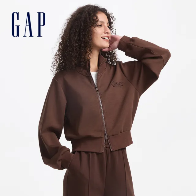 【GAP】女裝 Logo翻領外套 空氣三明治系列-棕色(638416)