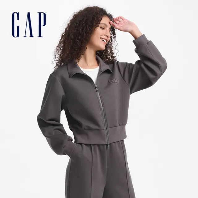 【GAP】女裝 Logo翻領外套 空氣三明治系列-深灰色(638416)