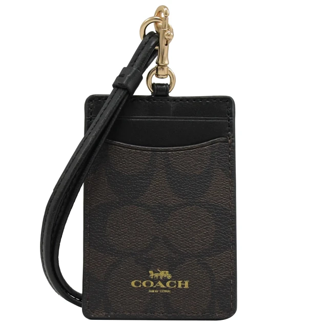 COACH 經典C LOGO拼接可拆掛式信用卡證件透明卡夾(深咖/黑)