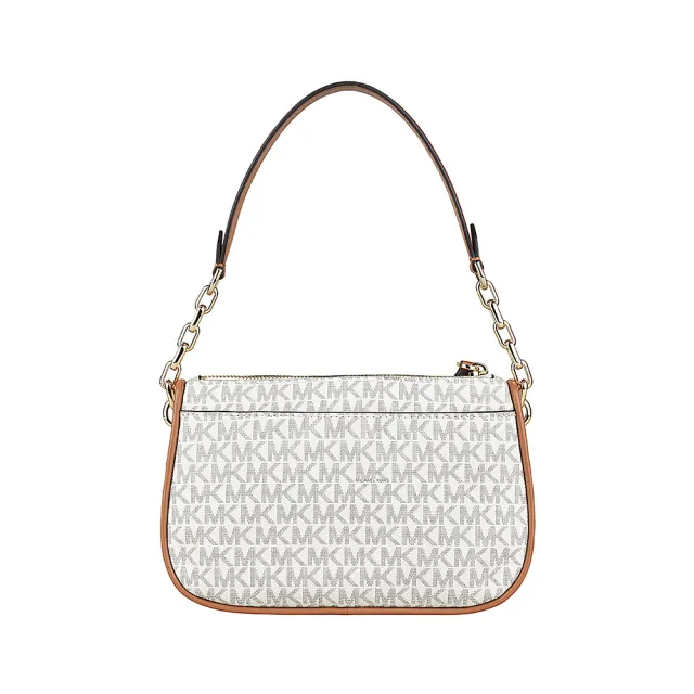 【Michael Kors】MK MICHAEL KORS LOGO拉鍊PVC手提肩背包(香草白x棕)