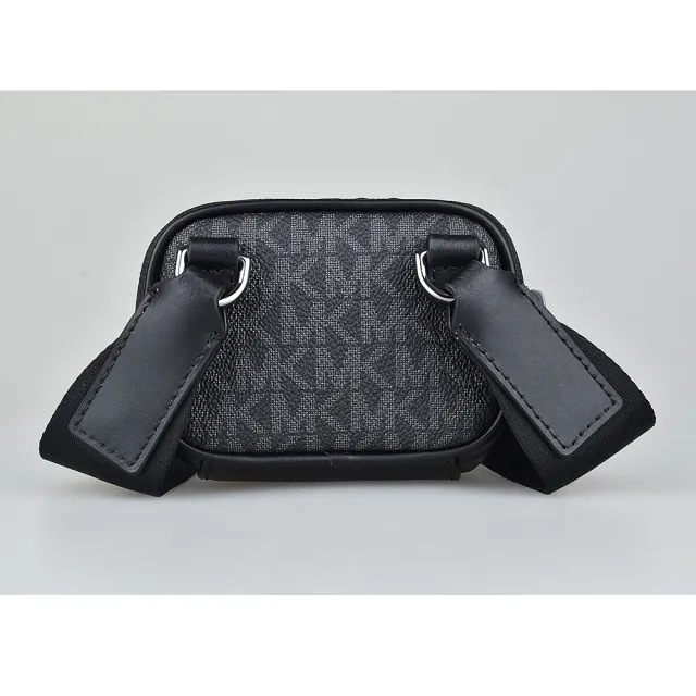 【Michael Kors】MK MICHAEL KORS LOGO拉鍊PVC滿版印花斜背相機包(迷你/黑)