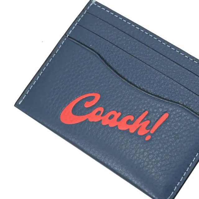 【COACH】簡約藝術英文LOGO信用卡證件名片隨身卡夾(牛仔藍)