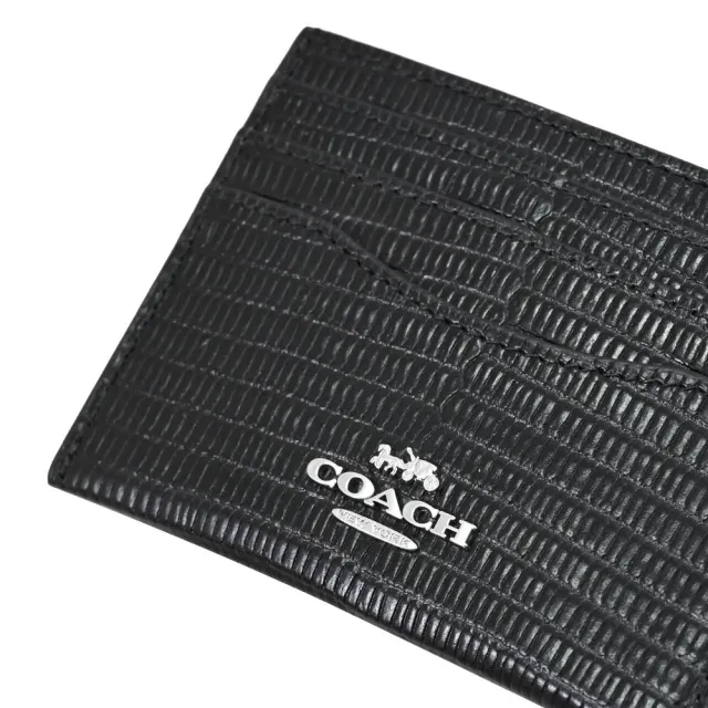 【COACH】簡約LOGO蜥蜴壓紋信用卡證件名片隨身卡夾(黑)