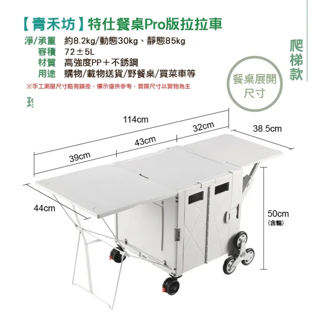 【青禾坊】特仕餐桌Pro版拉拉車-爬梯款(折疊購物車/手推車/露營車/爬梯車)