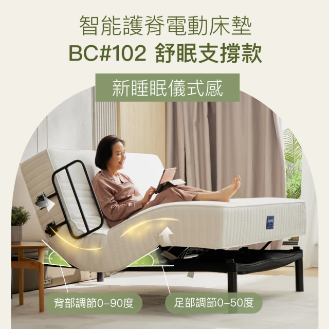 【EverSoft 寶貝墊】德國Okin 智能護脊電動床墊 舒眠支撐款 BC#102(105*190cm單大／高支撐記憶棉+天然乳膠)