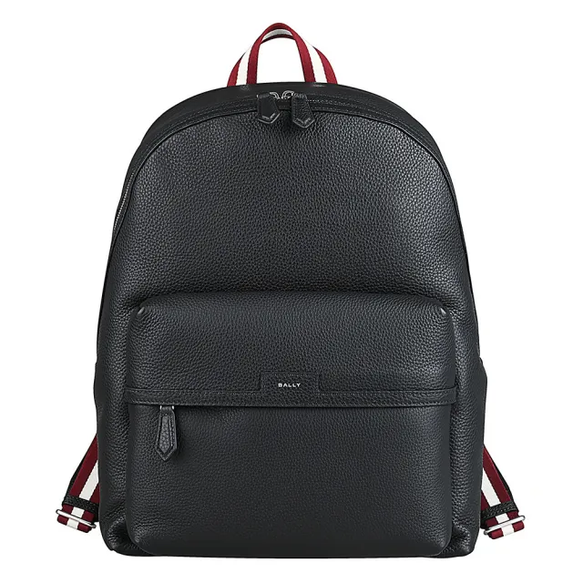 【BALLY】BALLY Code銀字燙印LOGO粒面牛皮後背包(黑)