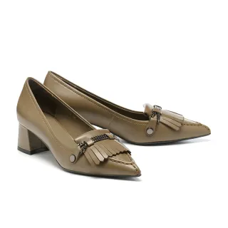 【AS 集團】沉穩時尚流蘇穿鍊羊皮尖頭高跟鞋(綠)