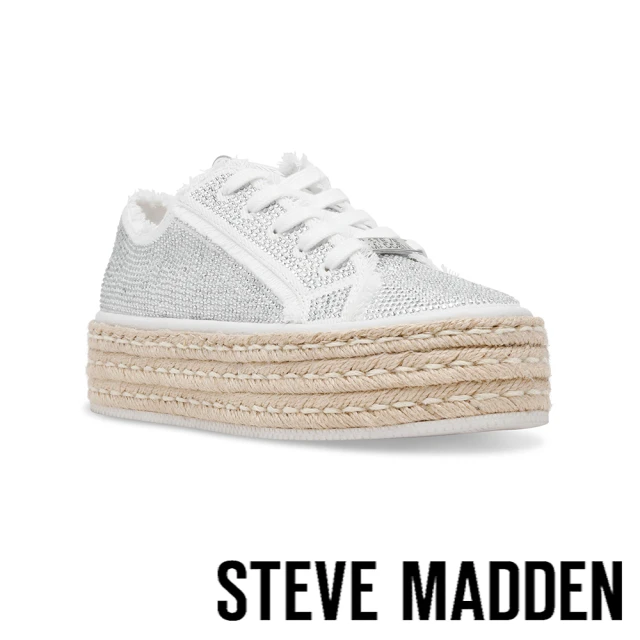 steve madden BUNGALOW-R 厚底草編鑽面休閒鞋(白色)