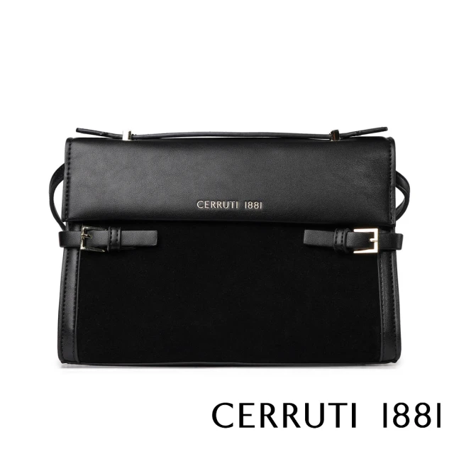 Cerruti 1881 限量2折 義大利頂級小牛皮皮革手提包肩背包側背包 全新專櫃展示品(黑色 CEBA06854M)