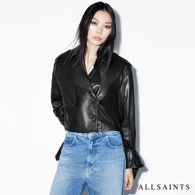 【ALLSAINTS】HENDRY 復古寬鬆短版羊皮皮衣風衣外套(舒適版型)