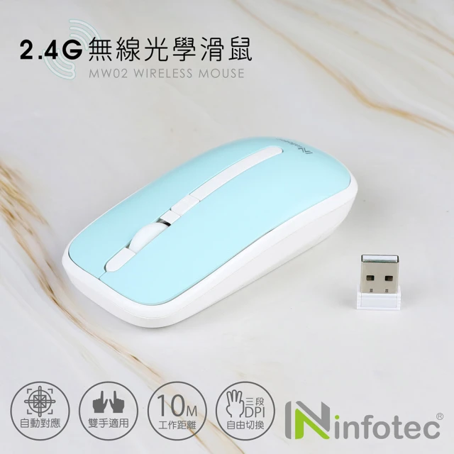 infotec MW03 2.4G無線光學滑鼠(藍白/3段DPI)