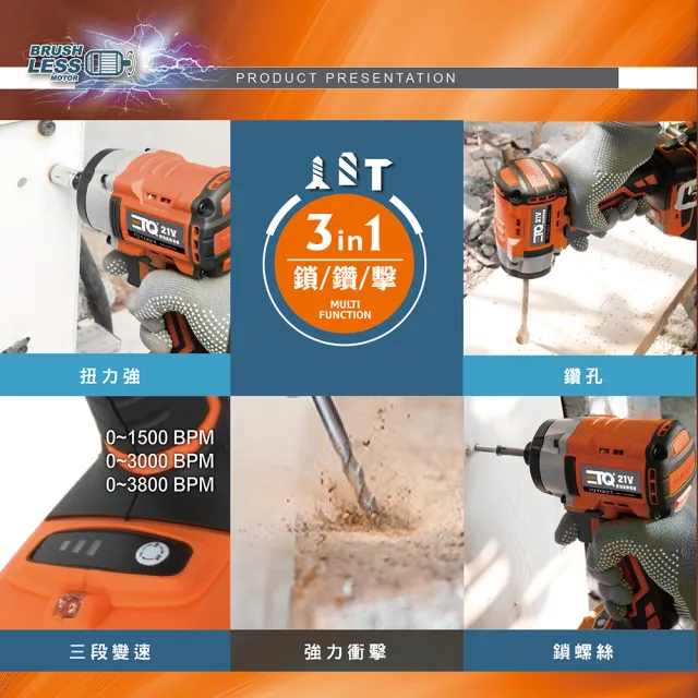 【ETQ USA】21V鋰電無刷衝擊起子-空機(水泥電鑽/電動起子/電動電鑽/充電電鑽/無線電鑽/起子機/衝擊起子)