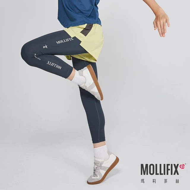 Mollifix 瑪莉菲絲 拼網透氣雙層訓練褲_KIDS、訓練褲、瑜珈服、Legging(水墨綠+檸黃)