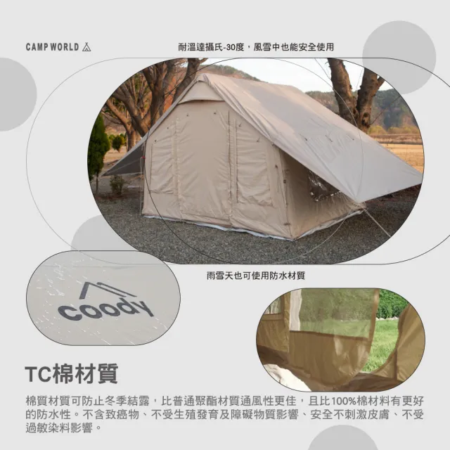 【Coody】8.0棉布充氣帳篷 軍綠色(充氣帳篷 附銀膠&黑膠 防雨罩 充氣帳 韓國 屋型帳 小屋 露營 逐露天下)