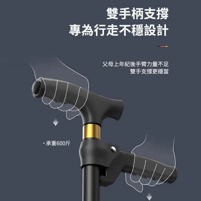 【Lele】加固鋁合金多功能四腳防滑拐杖 雙手柄支撐助力杖 可調節高度老人杖 登山助力杖(手杖/伸縮杖/拐棍)