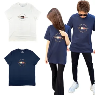 【Tommy Hilfiger】簡約休閒棉質 印刷LOGO字樣 短袖 T恤 上衣 短T 米白色(美國進口平行輸入)