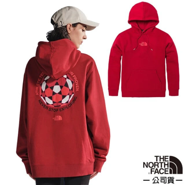 The North Face 男款 背部印花連帽大學T.休閒上衣.帽T/機能性運動衫(5JW4-619 紅色 V)