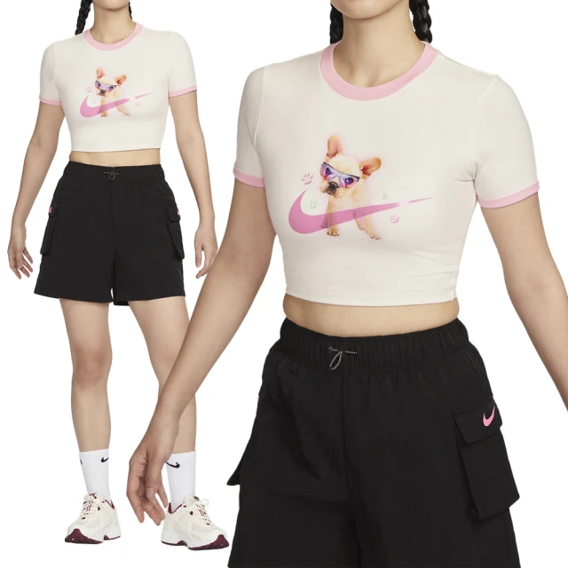 NIKE 耐吉 NSW Tee Slim CRP GCEL 女款 米白粉色 短版 休閒 法鬥 上衣 短袖 HM4621-133