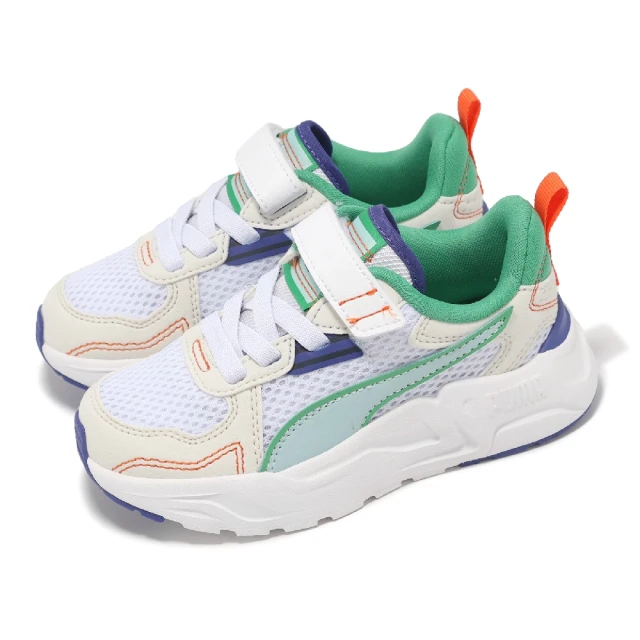 PUMA 慢跑鞋 Trinity Lite RBS II AC+PS 中童 白綠 魔鬼氈 拼接 小朋友 運動鞋(398003-01)