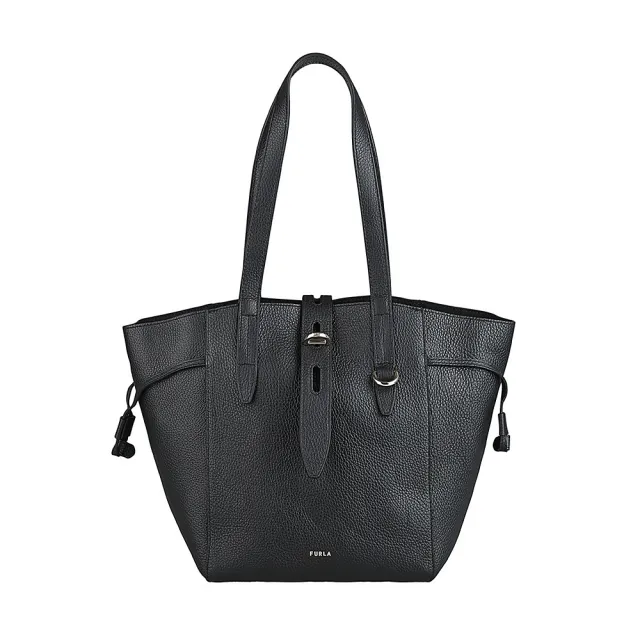 【FURLA 芙拉】FURLA NET燙金LOGO牛皮釦式肩背包(中/黑)