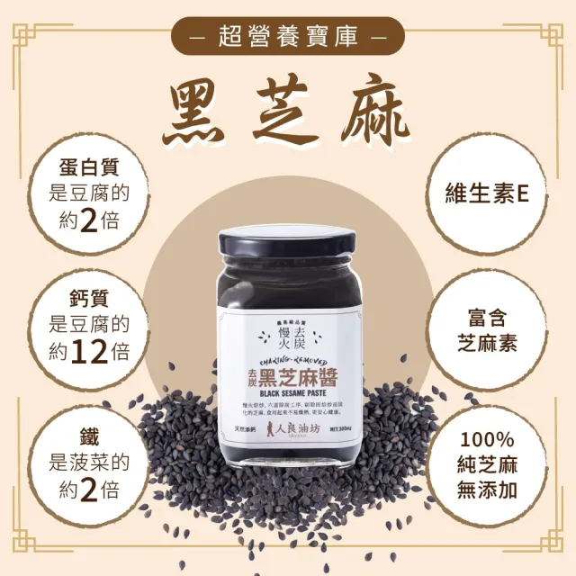 【人良油坊】慢火去炭黑芝麻醬300gx4入組(100%無添加 隱形的補鈣冠軍)