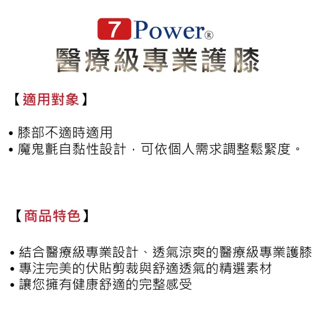 【7Power】醫療級專業護膝1入(5顆磁石/左右腳通用/護膝蓋/登山健行/幫助穩定關節活動)