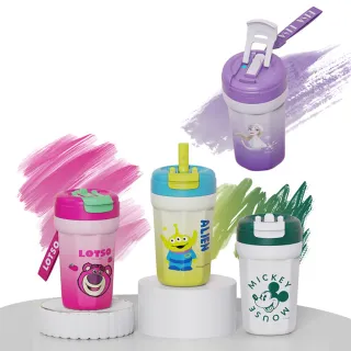 【Disney 迪士尼】316不繡鋼卡通印花一杯雙飲多用保溫咖啡杯-400ml(冰雪奇緣/米奇/三眼怪/草莓熊)