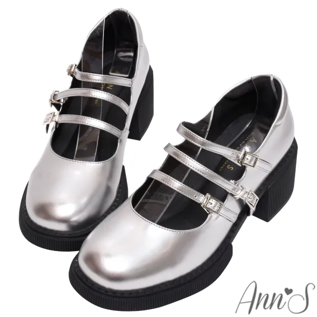 【Ann’S】小眾變大眾-時髦漆皮三條細帶厚底圓頭瑪莉珍樂福鞋6cm(漆皮銀)