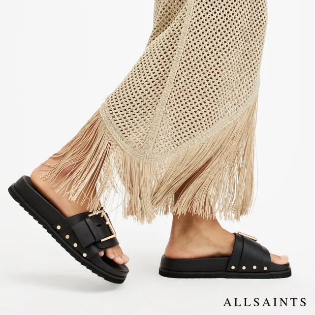 【ALLSAINTS】ELLIE 鉚釘牛皮拖鞋-黑 W029FA(女款)