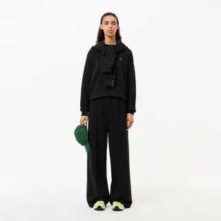 【LACOSTE】女裝-厚磅素色運動寬褲(黑色)