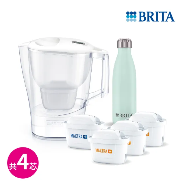 【BRITA】官方直營 Aluna XL愛奴娜濾水壺+去水垢3入濾芯+保溫瓶(共1壺4芯+贈1瓶)