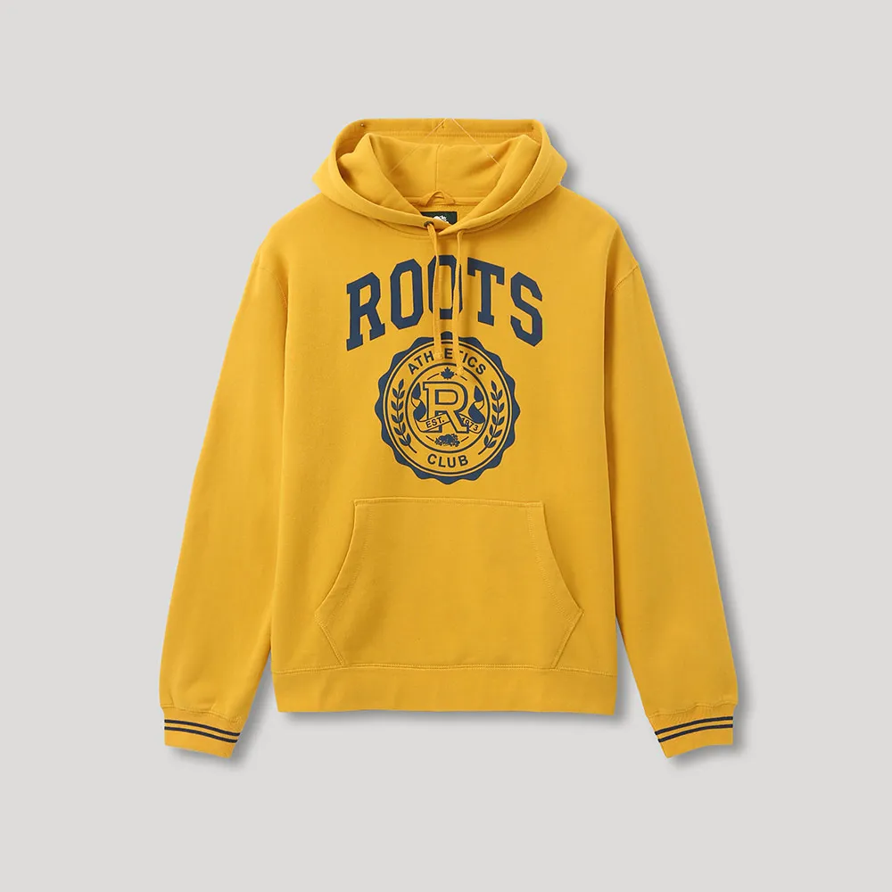 【Roots】Roots 男裝- 運動派對系列 學院徽章刷毛布連帽上衣(金黃色)