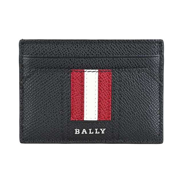 BALLY TEVYE銀色金屬LOGO紅白條紋粒面牛皮6卡短