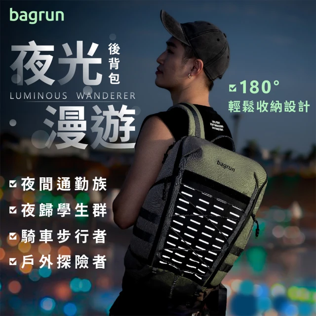 Bagrun 夜光漫遊後背包(反光後背包 機能背包 筆電包 旅行背包 大容量背包)