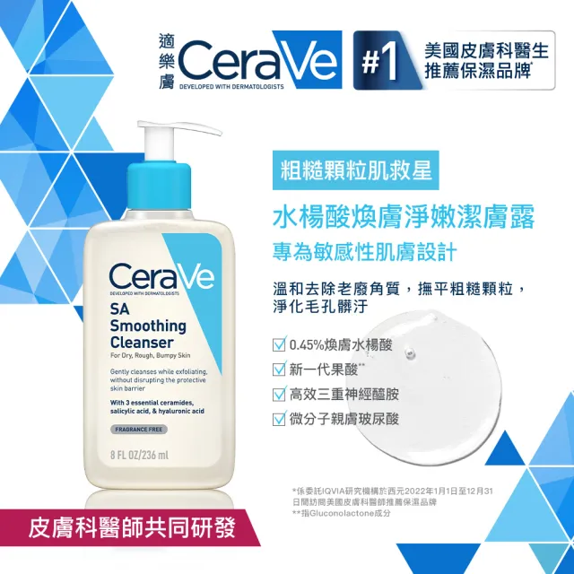 【CeraVe適樂膚】#粗糙顆粒肌救星★水楊酸煥膚淨嫩潔膚露 236ml x3