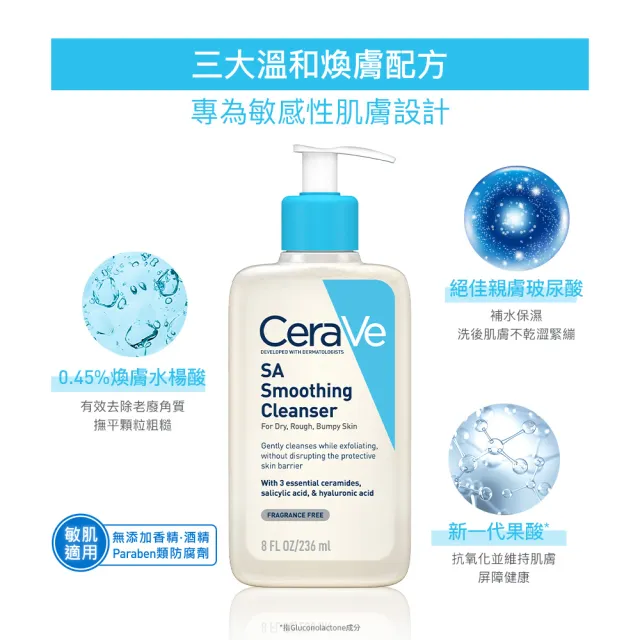 【CeraVe適樂膚】#粗糙顆粒肌救星★水楊酸煥膚淨嫩潔膚露 236ml x3