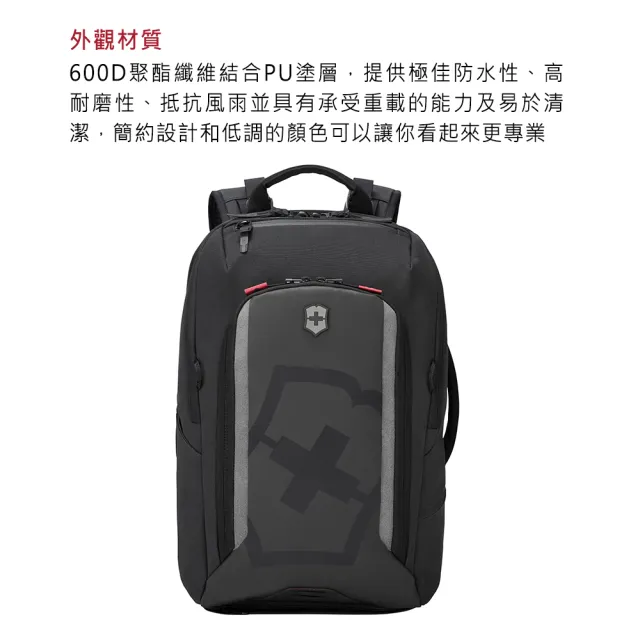 【VICTORINOX 瑞士維氏】Vx Touring 2.0 15吋抗菌電腦後背包(淺灰/黑色)